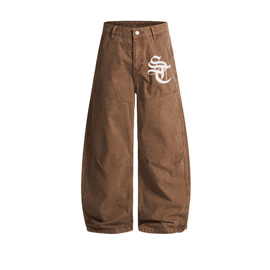 Unisex Washed Curved Blade Denim Jeans