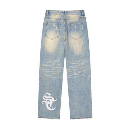 Sun Fade Raw Denim Jeans